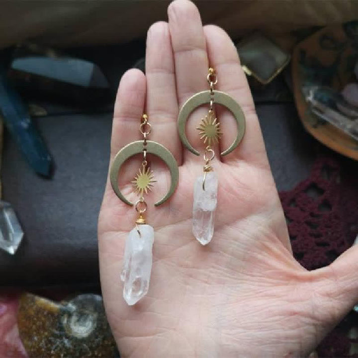 Boucles d'oreilles croissant de lune et soleil en cristal transparent Olivenorma
