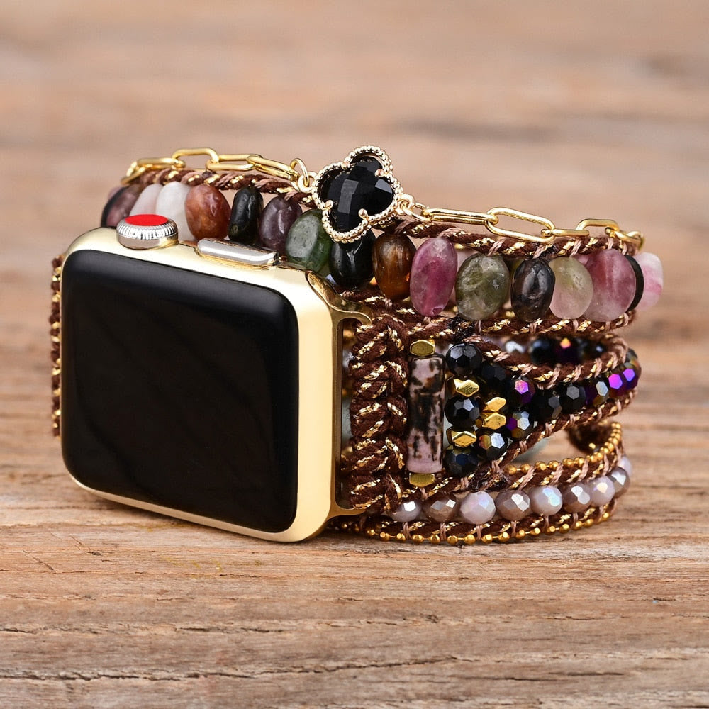 Bracelet enveloppant pour Apple Watch en obsidienne à quartz fraise Olivenorma
