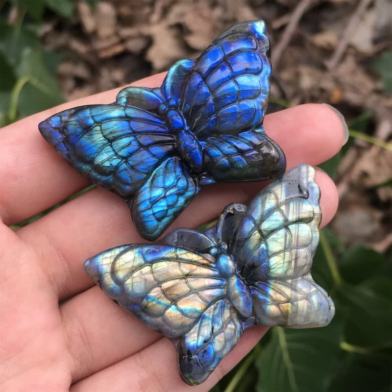 Décoration en pierre précieuse de labradorite avec papillon magique