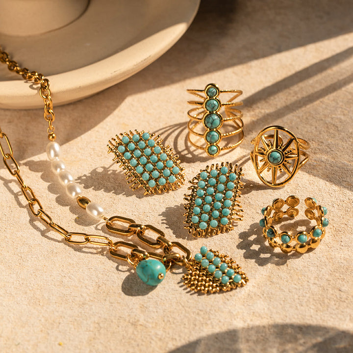 Collier avec bague en acier inoxydable couleur or 18 carats Olivenorma