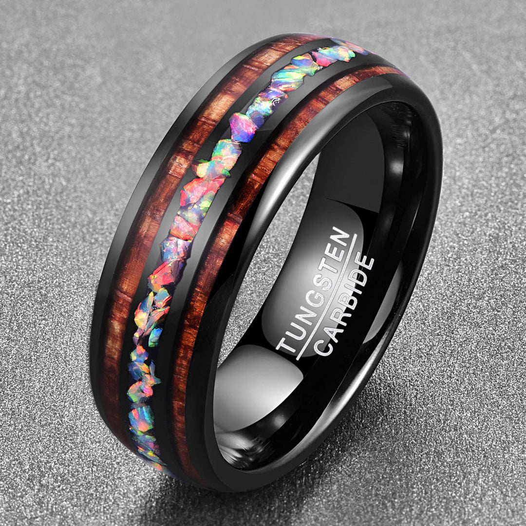 Bague en carbure de tungstène noir Olivenorma Labradorite Koa Wood 8 mm