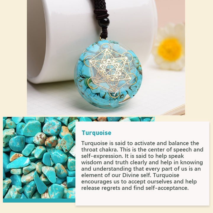 Collier symbole cube de Métatron en jaspe rouge, lapis-lazuli et turquoise Olivenorma