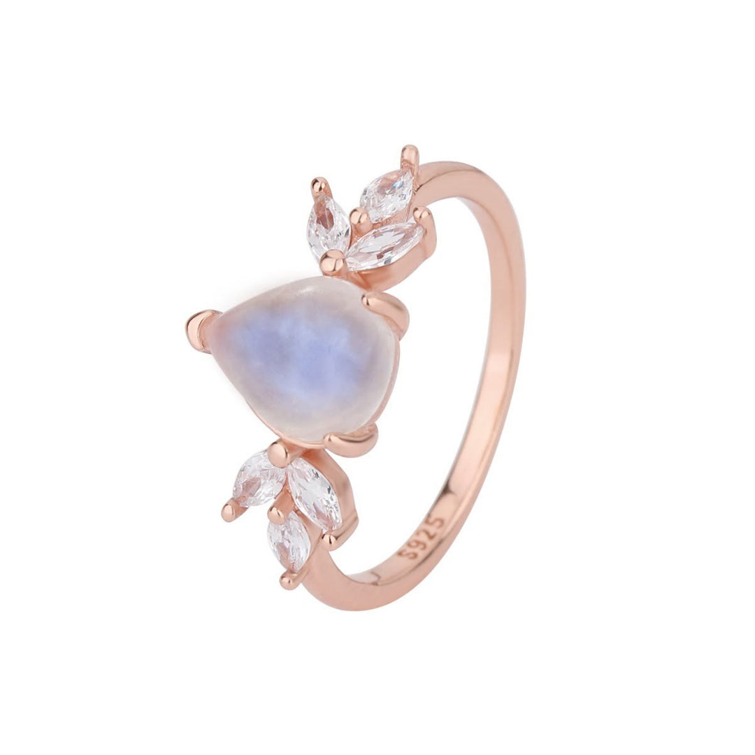 Bague en or rose en forme de goutte avec zircon blanc et pierre de lune Olivenorma