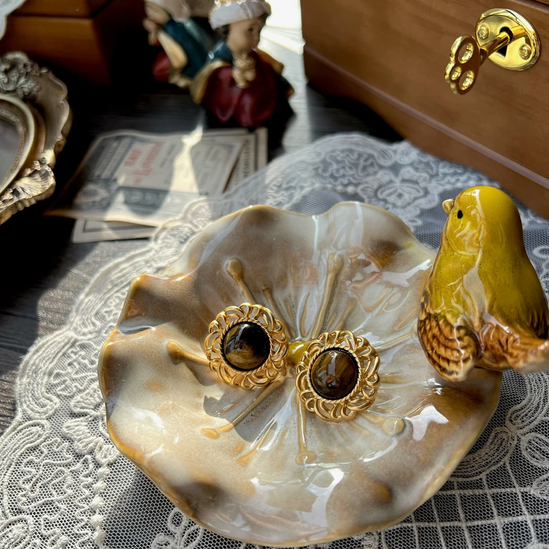 Boucles d'oreilles en or avec tournesol et œil de tigre Olivenorma