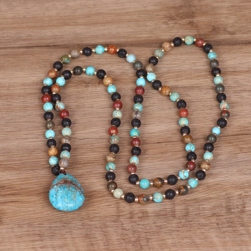Collier Mala avec pendentif en forme de goutte turquoise Olivenorma