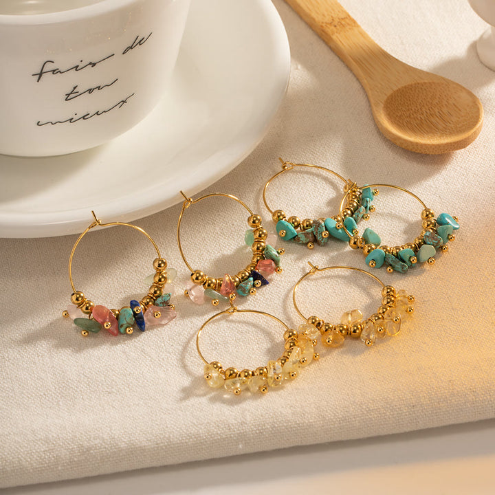 Boucles d'oreilles en acier inoxydable avec gravier naturel Olivenorma