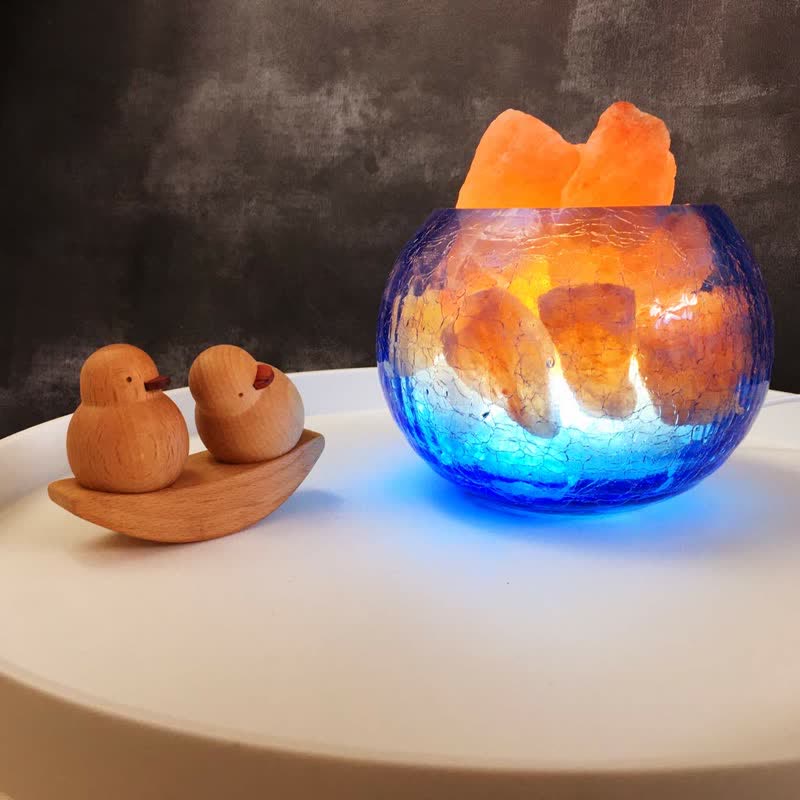 Lampe de sel rose de l'Himalaya avec réservoir en verre craquelé et glace créative Olivenorma