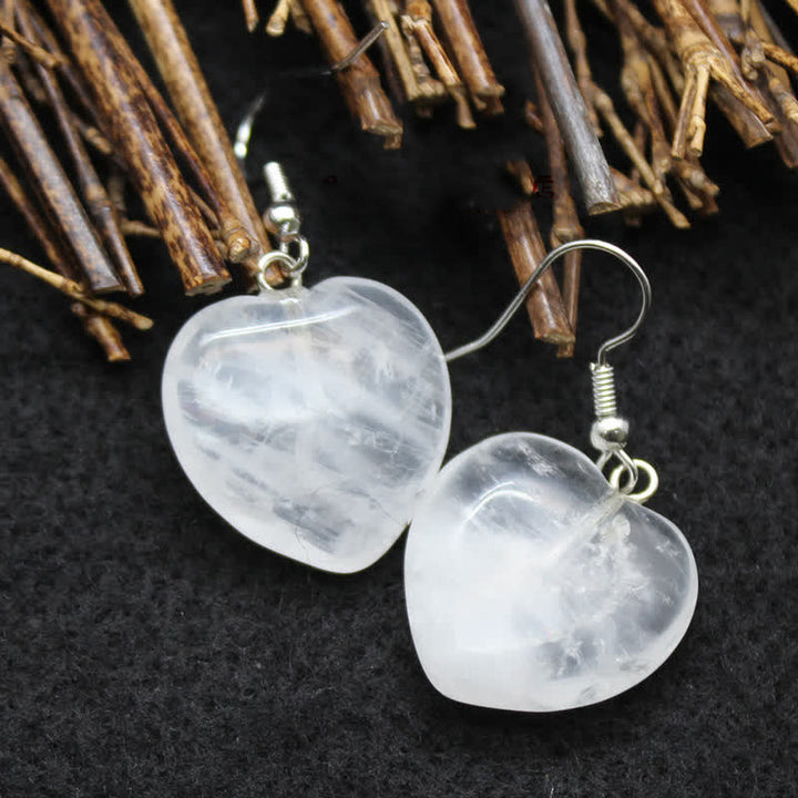 Boucles d'oreilles de guérison en cristal naturel avec cœur