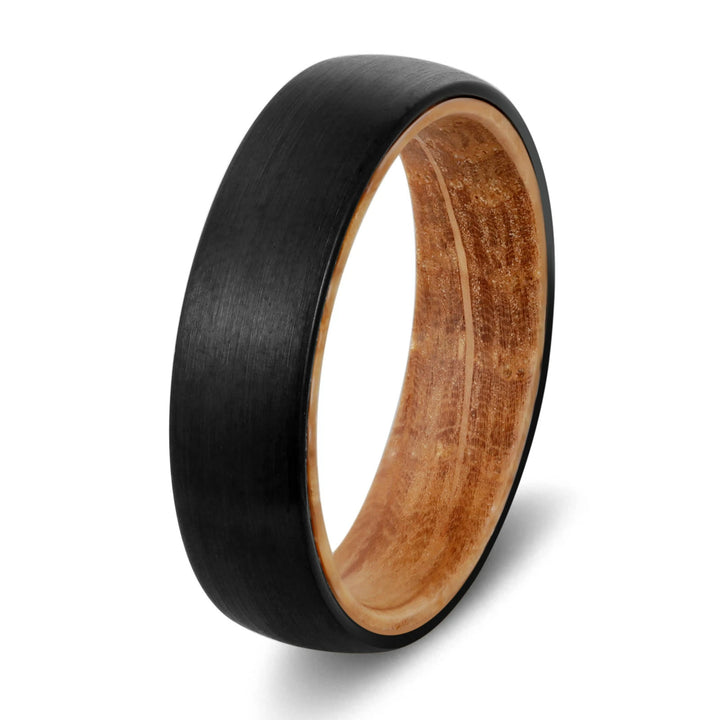 Bague en tungstène noir Olivenorma 6 mm en bois de tonneau de whisky