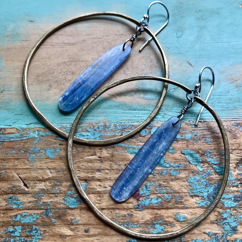 Boucles d'oreilles créoles rétro Olivenorma en lapis-lazuli