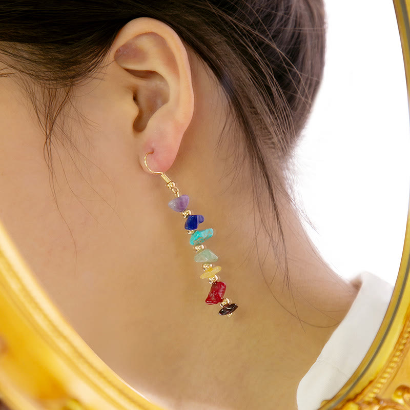Boucles d'oreilles pendantes en gravier avec pierre des 7 chakras Olivenorma