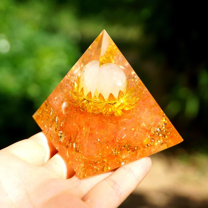 Sphère de quartz rose Olivenorma Pierre solaire Lotus Orgone Pyramide