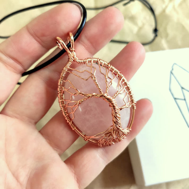 Collier ovale en pierre précieuse arbre de vie œil de tigre Olivenorma