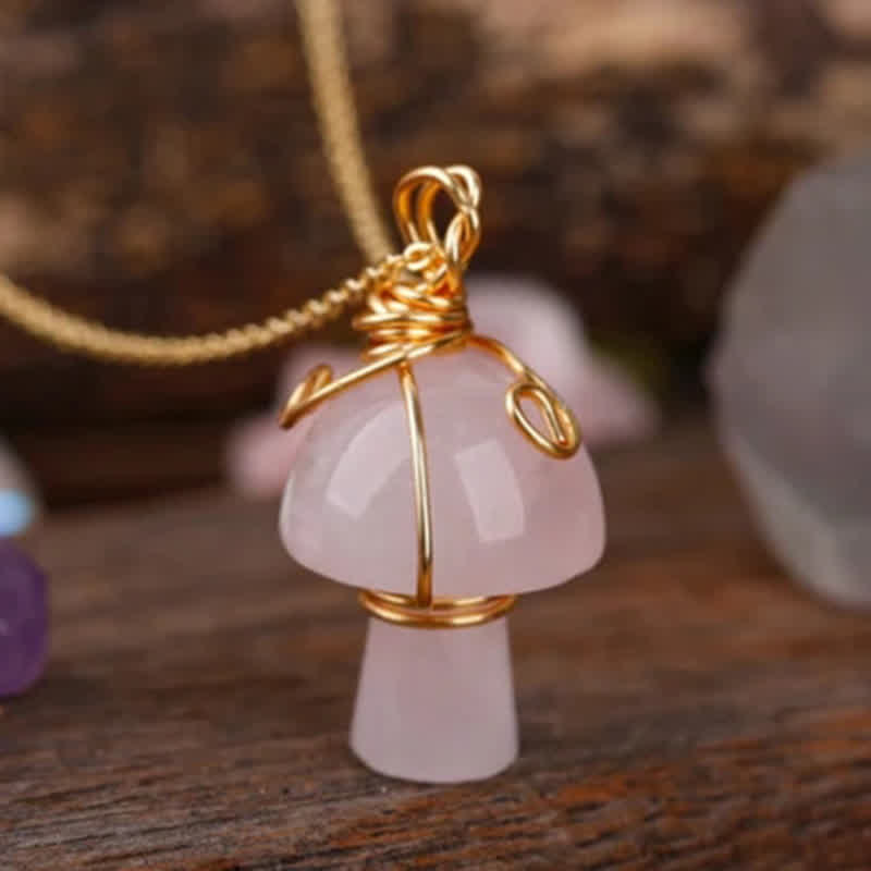 Collier champignon porte-bonheur en cristal naturel Olivenorma