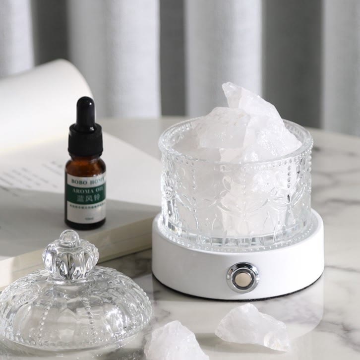 Lampe d'aromathérapie en cristal transparent amazonite et quartz rose Olivenorma