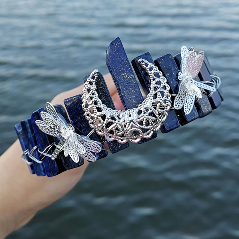 Couronne de mariée en cristal naturel avec libellule et lune Olivenorma