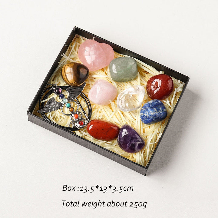 Ensemble de cristaux de pierres précieuses de chakra polies naturelles irrégulières de méditation Olivenorma