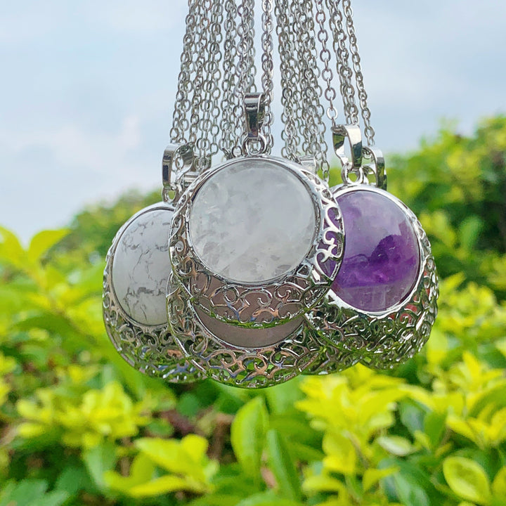 Collier ajustable en véritable pierre de cristal ronde Olivenorma