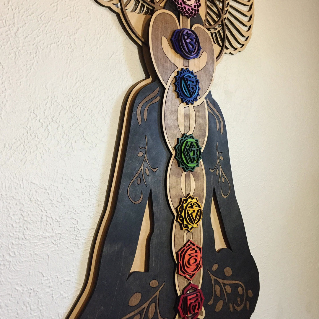 Décoration murale en bois teinté peinte à la main Olivenorma Kundalini Chakra