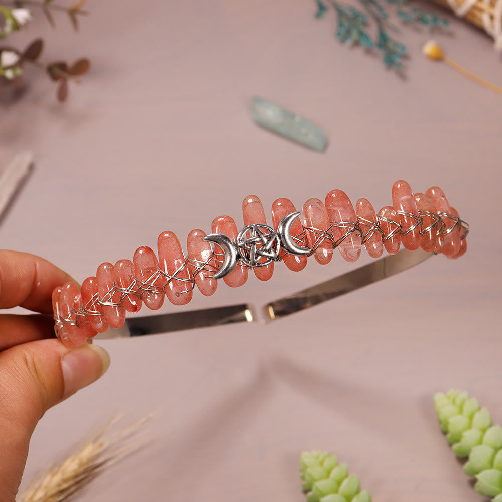 Couronne en cristal tissée en forme d'étoile de lune et de gravier naturel Olivenorma