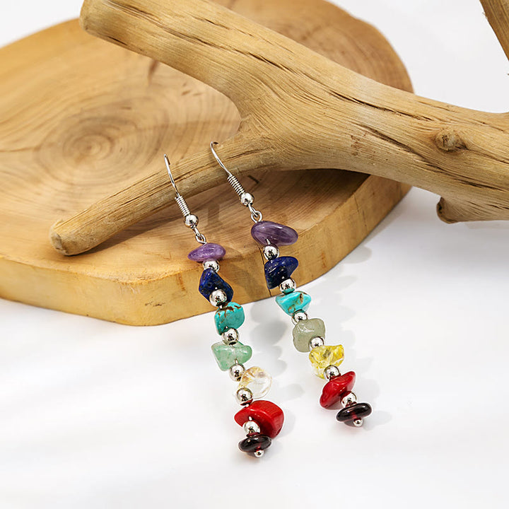 Boucles d'oreilles pendantes en gravier avec pierre des 7 chakras Olivenorma