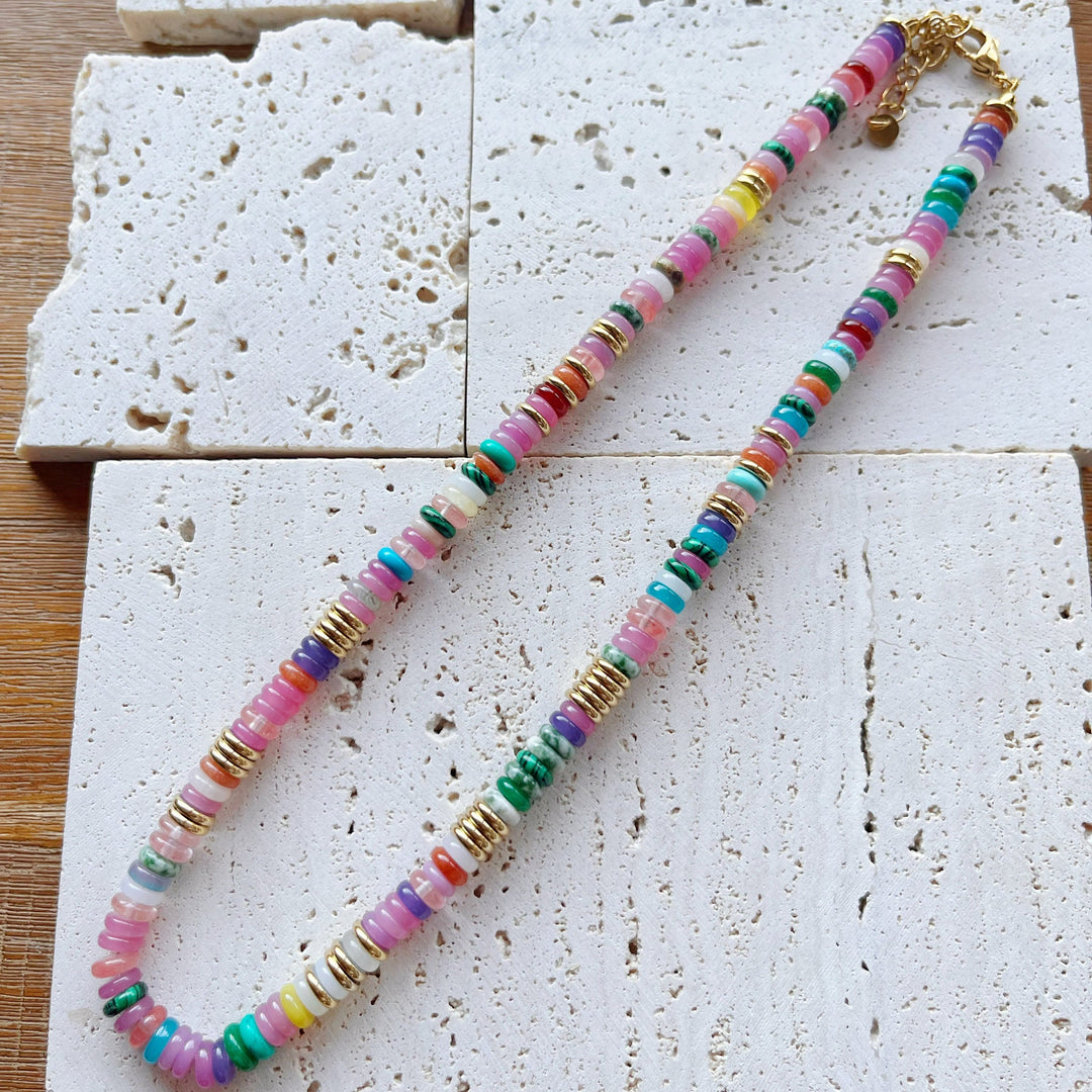 Collier et bracelet en pierres précieuses de style bohème Olivenorma avec perles rondes en cristal mélangées