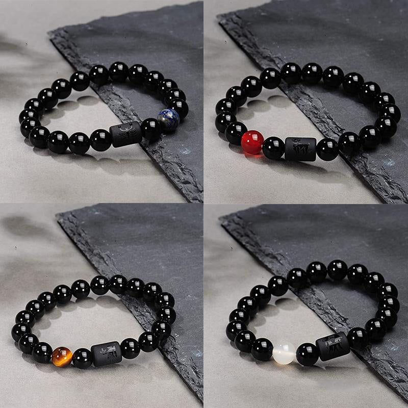 Bracelet porte-bonheur en obsidienne du zodiaque Olivenorma