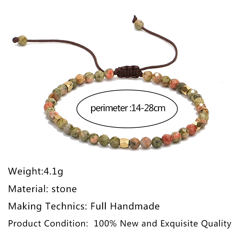 Bracelet ajustable tressé en perles d'unakite à facettes Olivenorma