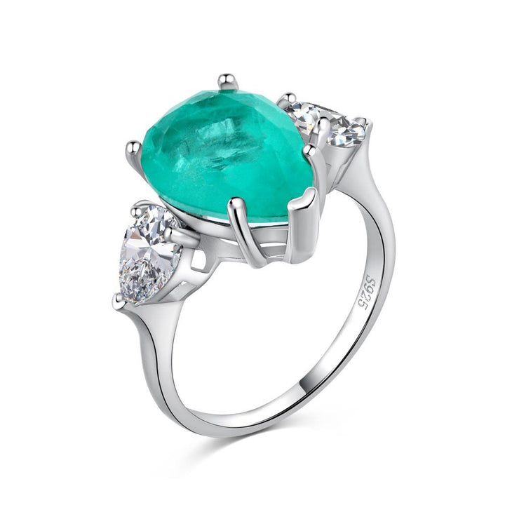 Bague exquise en zircon blanc et tourmaline Paraiba Olivenorma