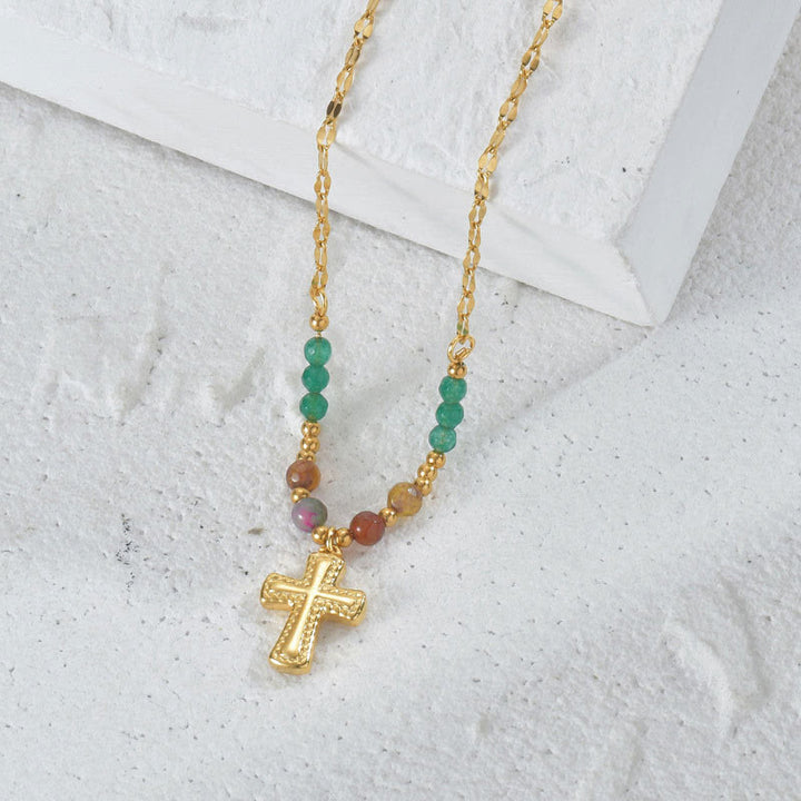 Collier en acier inoxydable avec perles de cristal Olivenorma