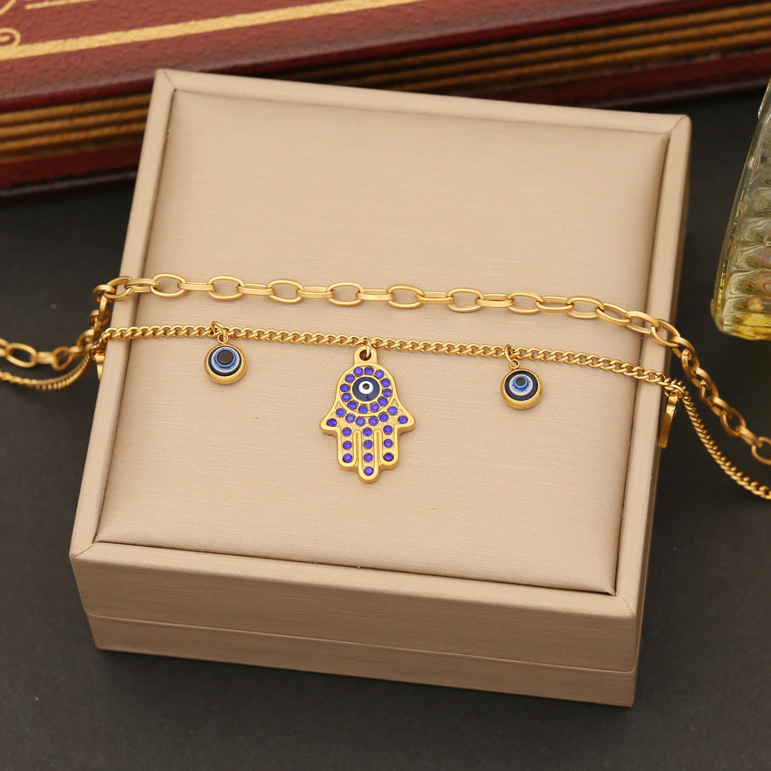 Ensemble collier, bracelet et boucles d'oreilles en époxy avec pendentif Hamsa Evil Eye Olivenorma