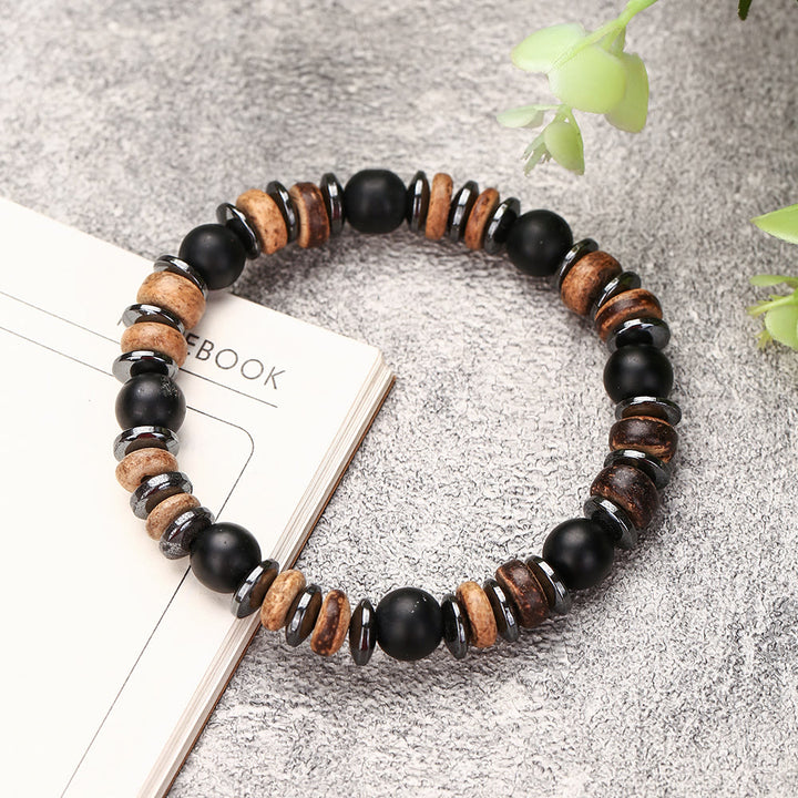 Bracelet de perles en onyx noir, hématite et bronzite de 8 mm Olivenorma