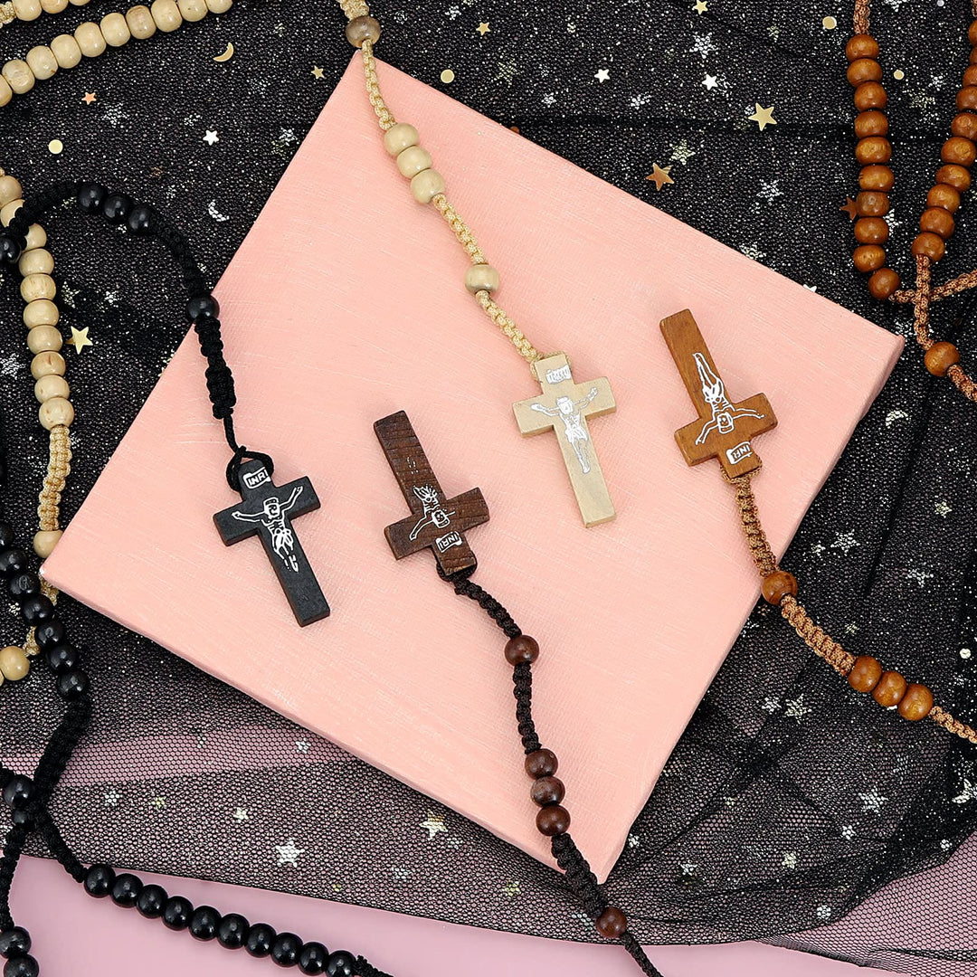 Collier chapelet en perles de bois avec croix Olivenorma