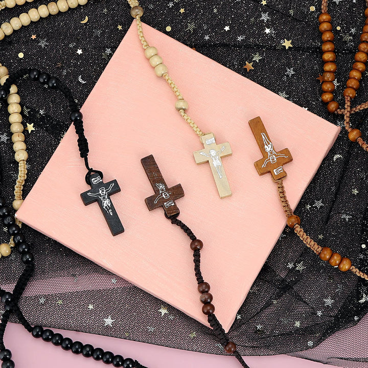 Collier chapelet en perles de bois avec croix Olivenorma