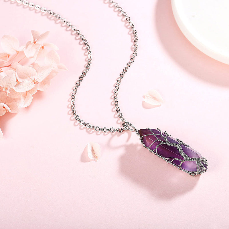 Collier en cristal Olivenorma avec pierres précieuses de l'arbre de vie