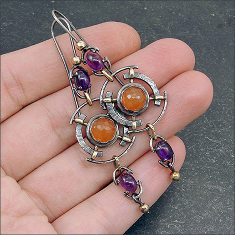 Boucles d'oreilles de sorcière en cristal incrusté de disque rétro Olivenorma