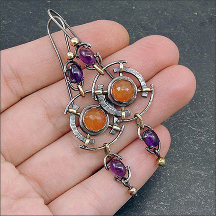 Boucles d'oreilles de sorcière en cristal incrusté de disque rétro Olivenorma