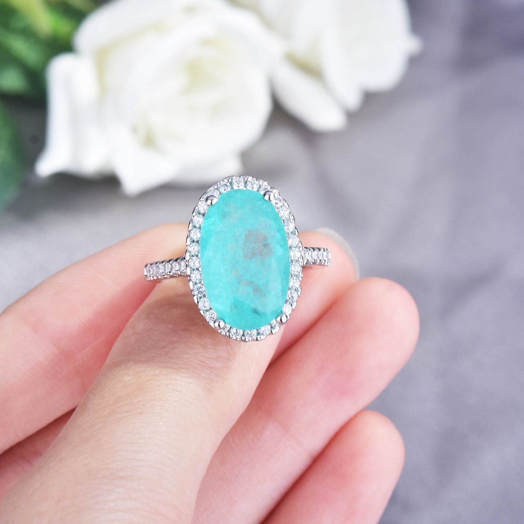Bague de fiançailles ajustable Olivenorma avec grande tourmaline Paraiba ovale