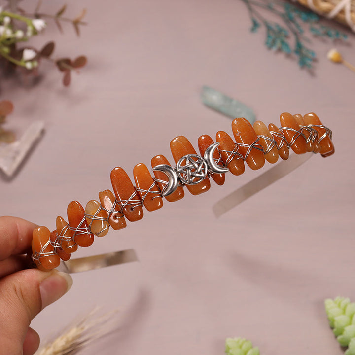 Couronne en cristal tissée en forme d'étoile de lune et de gravier naturel Olivenorma