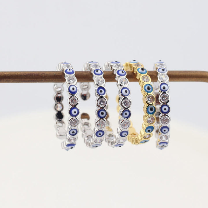 Bague ajustable en zircon blanc avec mauvais œil coloré Olivenorma