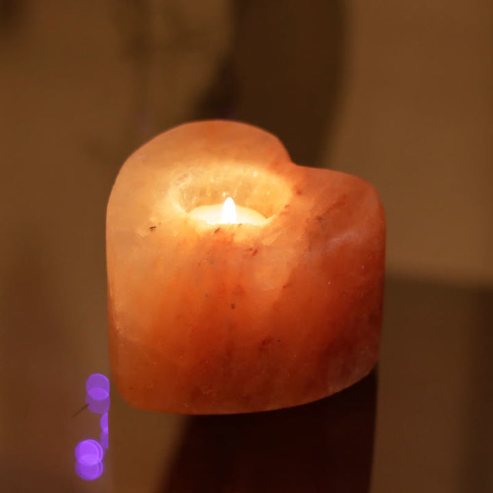 Bougeoir en forme de cœur sculpté à la main Olivenorma Lampe en sel rose de l'Himalaya