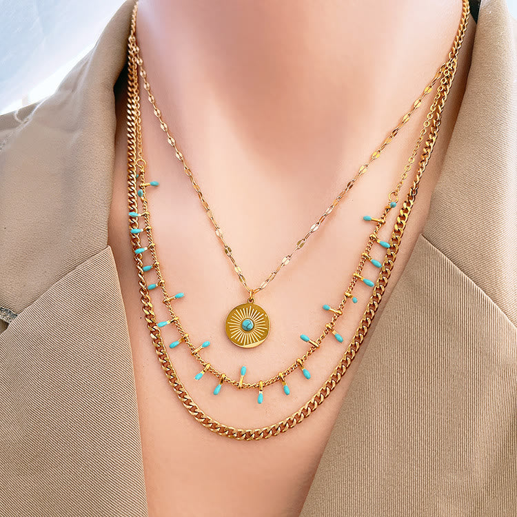 Ensemble de collier triple pendentif en turquoise naturelle Olivenorma 18 carats