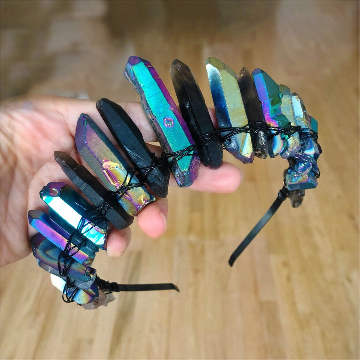 Couronne de cristal de sorcière gothique en quartz fumé et labradorite Olivenorma