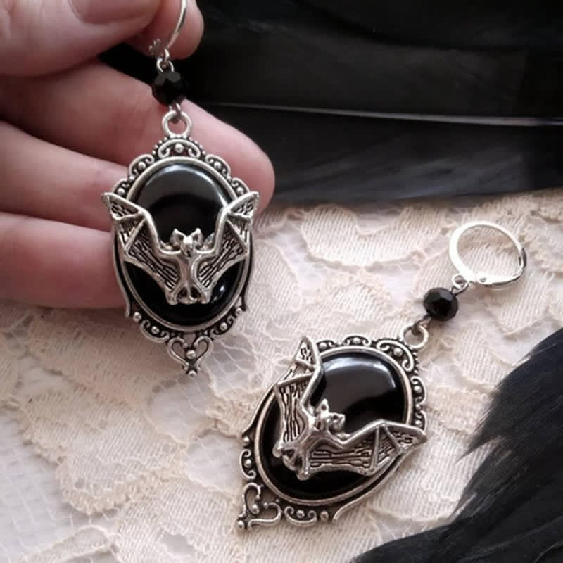 Boucles d'oreilles chauve-souris d'Halloween en obsidienne