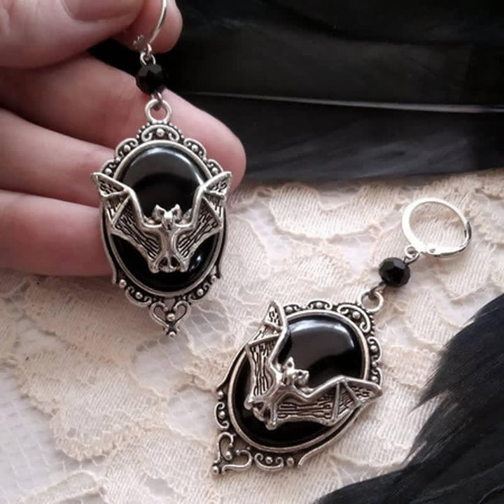 Boucles d'oreilles chauve-souris d'Halloween en obsidienne