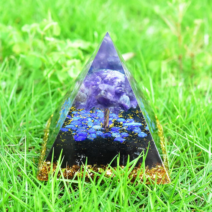 Olivenorma Améthyste Obsidienne Lapis Lazuli Arbre de Vie Orgone Pyramide