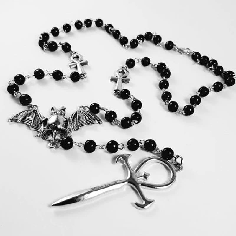 Collier chapelet et croix chauve-souris « Mysterious Vampire » Olivenorma