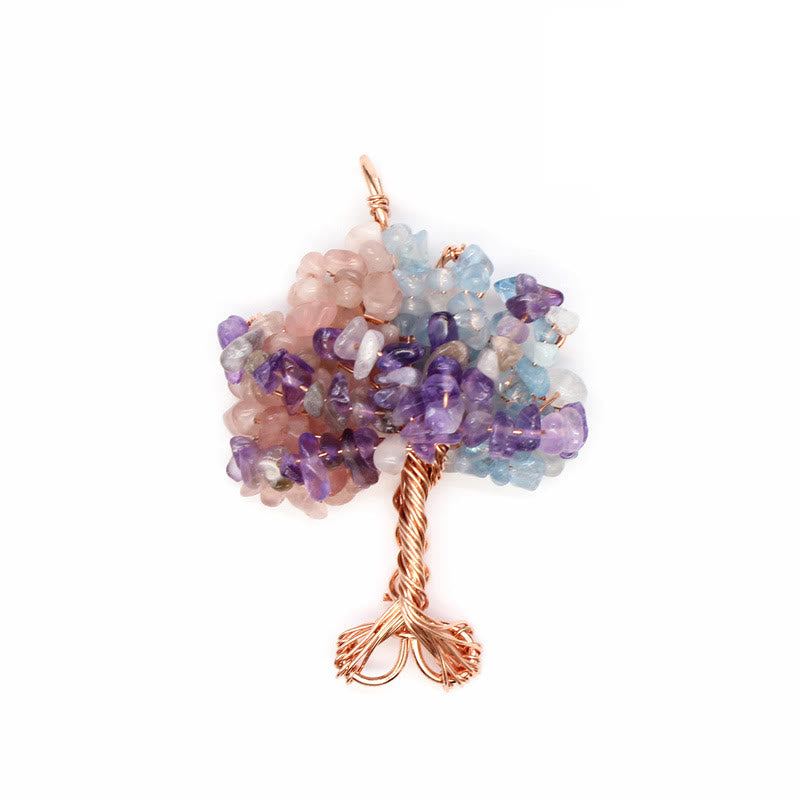 Collier pendentif arbre de vie chakra gravier cristal Olivenorma