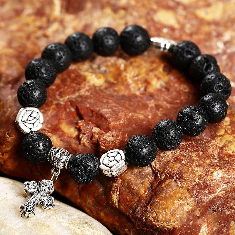 Bracelet avec symbole de croix en pierre naturelle