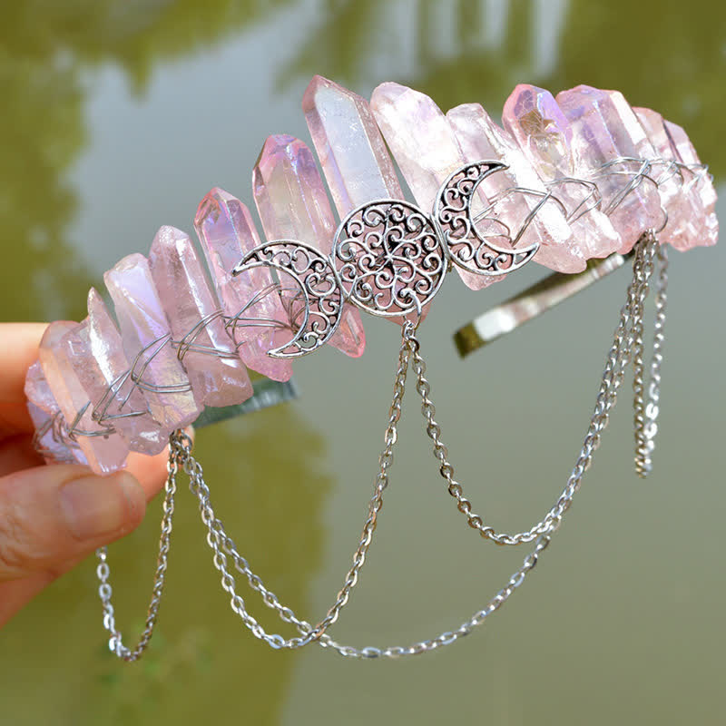 Couronne de cristal naturel de déesse de croissant de lune Olivenorma